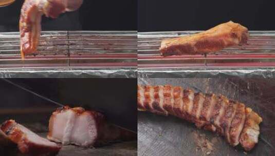 电炉烤整条新鲜猪五花高清在线视频素材下载