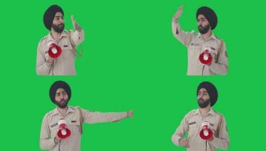 愤怒的锡克教印度警察控制人群绿屏高清在线视频素材下载