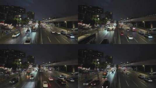 城市夜晚交通车流深圳龙岗大道地铁3号线A高清在线视频素材下载
