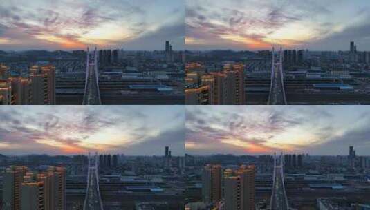 徐州市和平大桥铁路车辆段傍晚夕阳航拍高清在线视频素材下载
