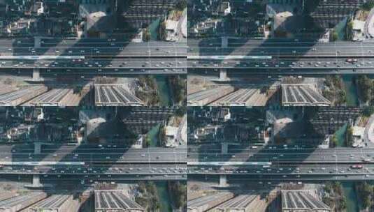 高角度航拍城市高楼道路车流延时成都二环路高清在线视频素材下载