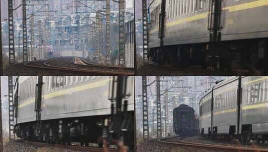 两列绿皮火车-错车2高清在线视频素材下载