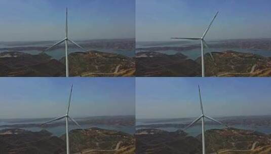河南小浪底水库风力发电场高清在线视频素材下载