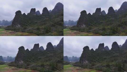 航拍广西阳朔喀斯特山区乡村田园风光高清在线视频素材下载