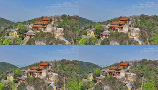 航拍春天云龙湖风景区兴化禅寺,徐州寺庙高清在线视频素材下载