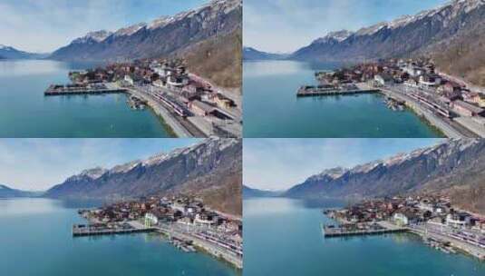 瑞士布里恩茨雪山湖泊高清在线视频素材下载