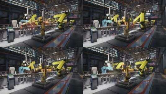 忙碌的黄色机器人工厂生产重型设备高清在线视频素材下载