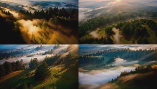 山林森林阳光云雾风景合集高清在线视频素材下载