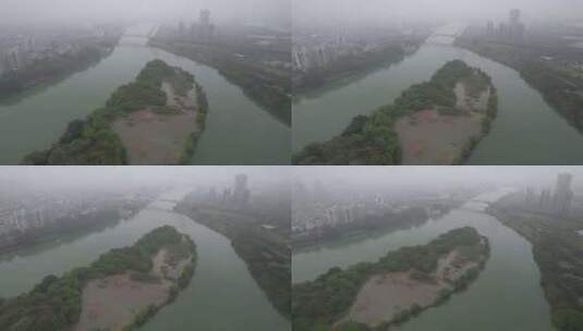 阴雨绵绵的广东东江流域航拍高清在线视频素材下载