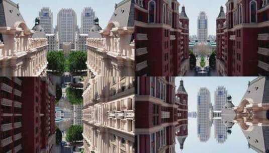 天津五大道洋楼古建筑镜像高清在线视频素材下载