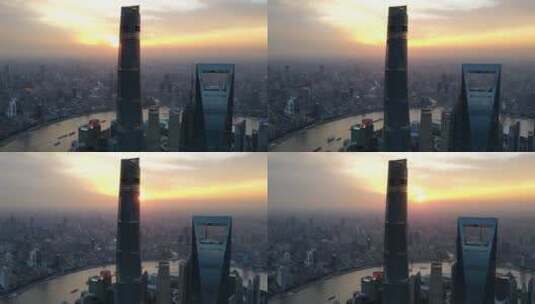 上海陆家嘴傍晚日落航拍高清在线视频素材下载