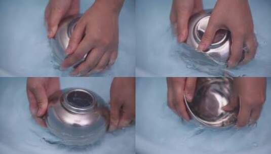 洗碗刷碗不锈钢碗高清在线视频素材下载