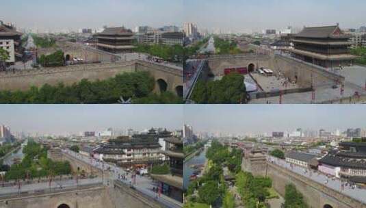 西安南门城墙航拍高清在线视频素材下载