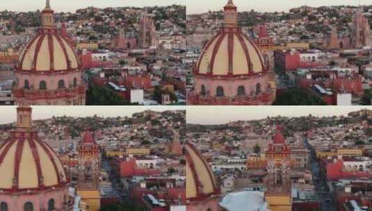 墨西哥圣米格尔城市黄昏地标建筑航拍高清在线视频素材下载