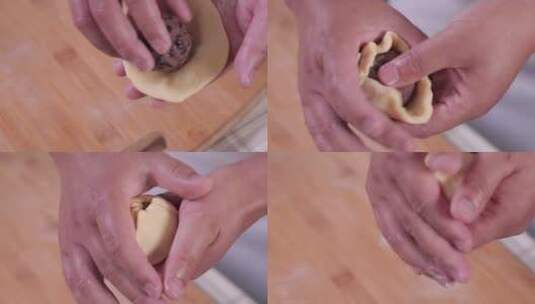 擀面皮制作蛋黄酥 (1)高清在线视频素材下载