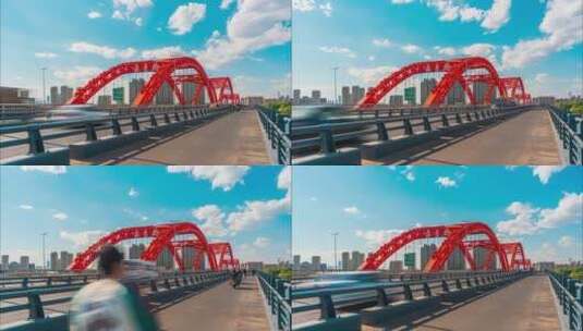 中国辽宁沈阳浑河长青桥马路城市延时摄影高清在线视频素材下载