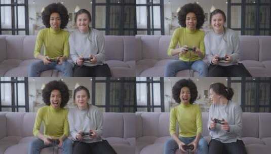 女性玩家正在玩多人电子游戏高清在线视频素材下载