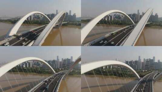 航拍广西南宁邕江桥梁交通高清在线视频素材下载