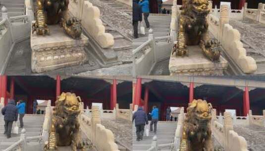 太和殿故宫黄铜狮子镇宅游客游览 ~高清在线视频素材下载