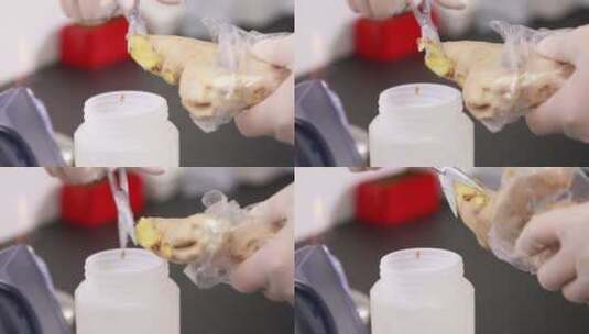 切片采样生姜食品安全检测高清在线视频素材下载
