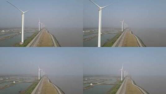 海边风力发电风转4K航拍高清在线视频素材下载