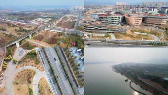 4k航拍四川遂宁城市鸟瞰高速发展宣传合集高清在线视频素材下载