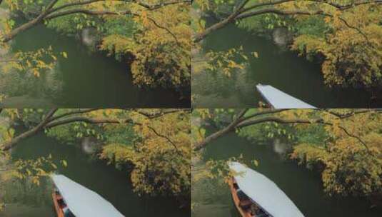 秋日湖面的小船高清在线视频素材下载