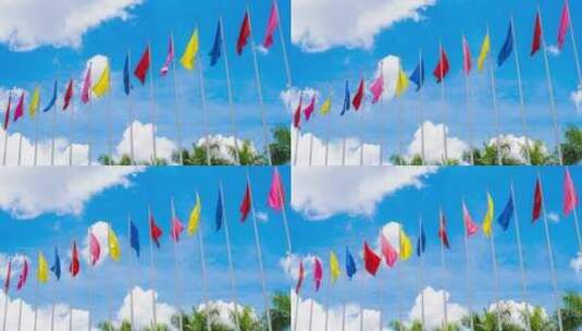 南宁国际会展中心广场的一排旗杆彩旗飘飘高清在线视频素材下载