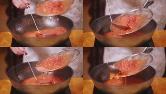 厨师熬制番茄料汁高清在线视频素材下载