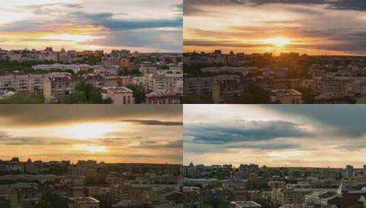日落时从高处俯瞰的城市高清在线视频素材下载