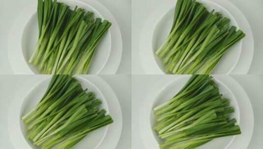 新鲜韭菜叶绿菜蔬菜4k旋转展示高清在线视频素材下载