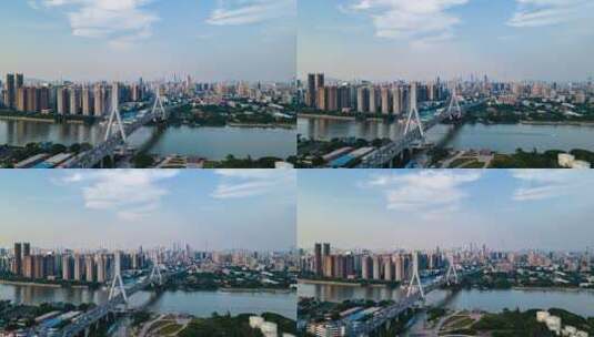 广州鹤洞大桥繁忙车流延时摄影航拍4K高清在线视频素材下载