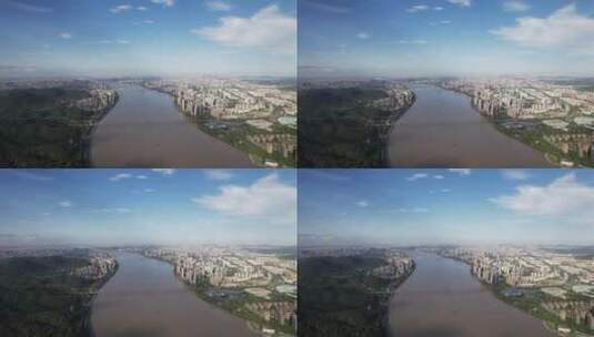 航拍钱塘江大桥和现代城市风光高清在线视频素材下载