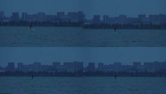 武汉东湖生态旅游风景区皮划艇划船高清在线视频素材下载