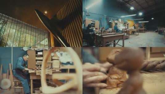 木艺木工木匠木雕受手艺人高清在线视频素材下载
