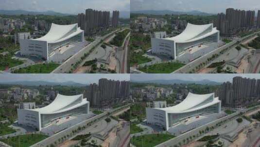 陕西安康市汉江大剧院航拍高清在线视频素材下载