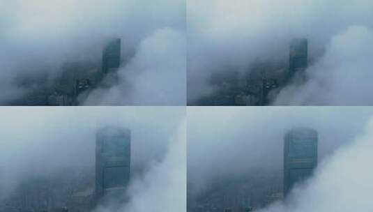 城市地标航拍长沙IFS云雾缭绕实拍视频高清在线视频素材下载
