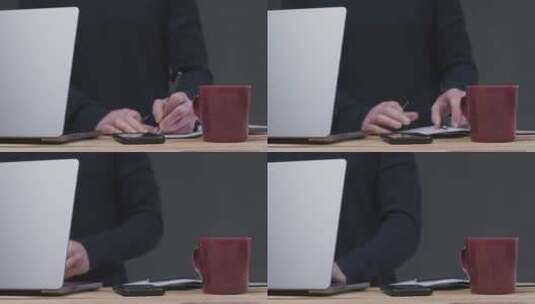 工作中喝咖啡的男人特写高清在线视频素材下载