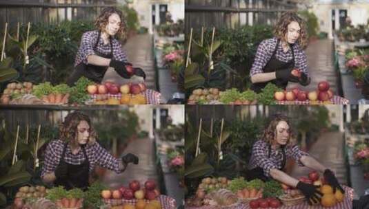 零售蔬菜水果的女人高清在线视频素材下载