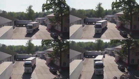 离开工厂的卡车鸟瞰图高清在线视频素材下载