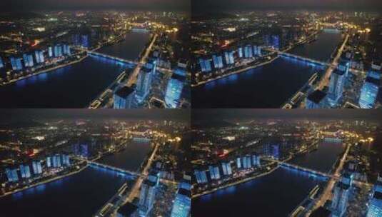 福州城市天际线江滨CBD航拍风光夜景高清在线视频素材下载
