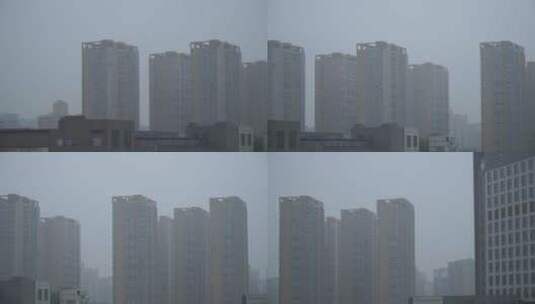 阴天雨雾下雨中的城市楼房高清在线视频素材下载