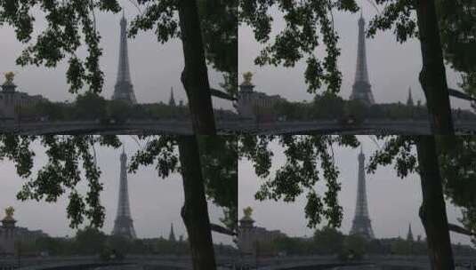 树后面的巴黎埃菲尔铁塔高清在线视频素材下载