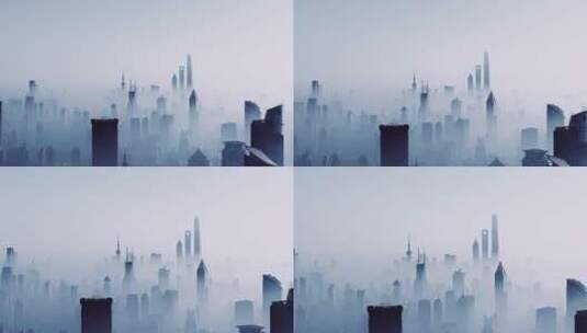 上海大雾天城市航拍高清在线视频素材下载