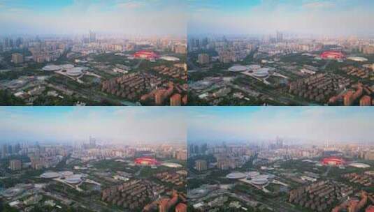 南京奥体中心与江苏大剧院城市环境高清在线视频素材下载