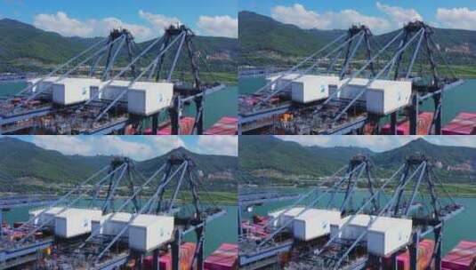 深圳盐田港集装箱起重机桥吊特写上摇高清在线视频素材下载