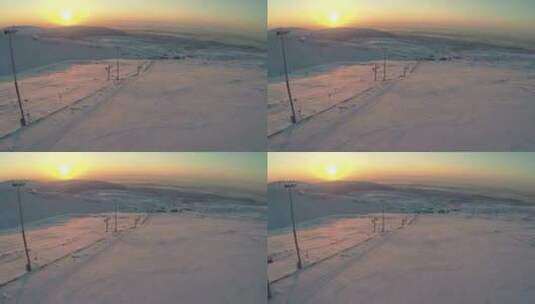冬季滑雪场日落天际线景观高清在线视频素材下载