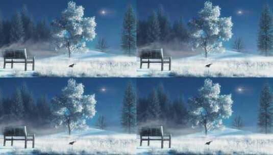 冬天下雪后 美丽的森林树木雪景特写高清在线视频素材下载