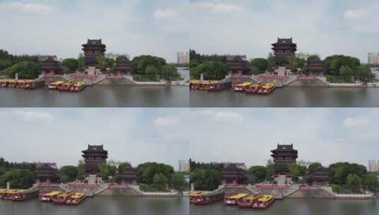 航拍泰州凤城河畔古建筑街景高清在线视频素材下载