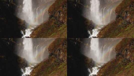 自然瀑布景观瀑布彩虹大自然生态美景栖息高清在线视频素材下载